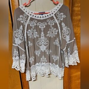 Elegant Lace Trim Blouse - Brown